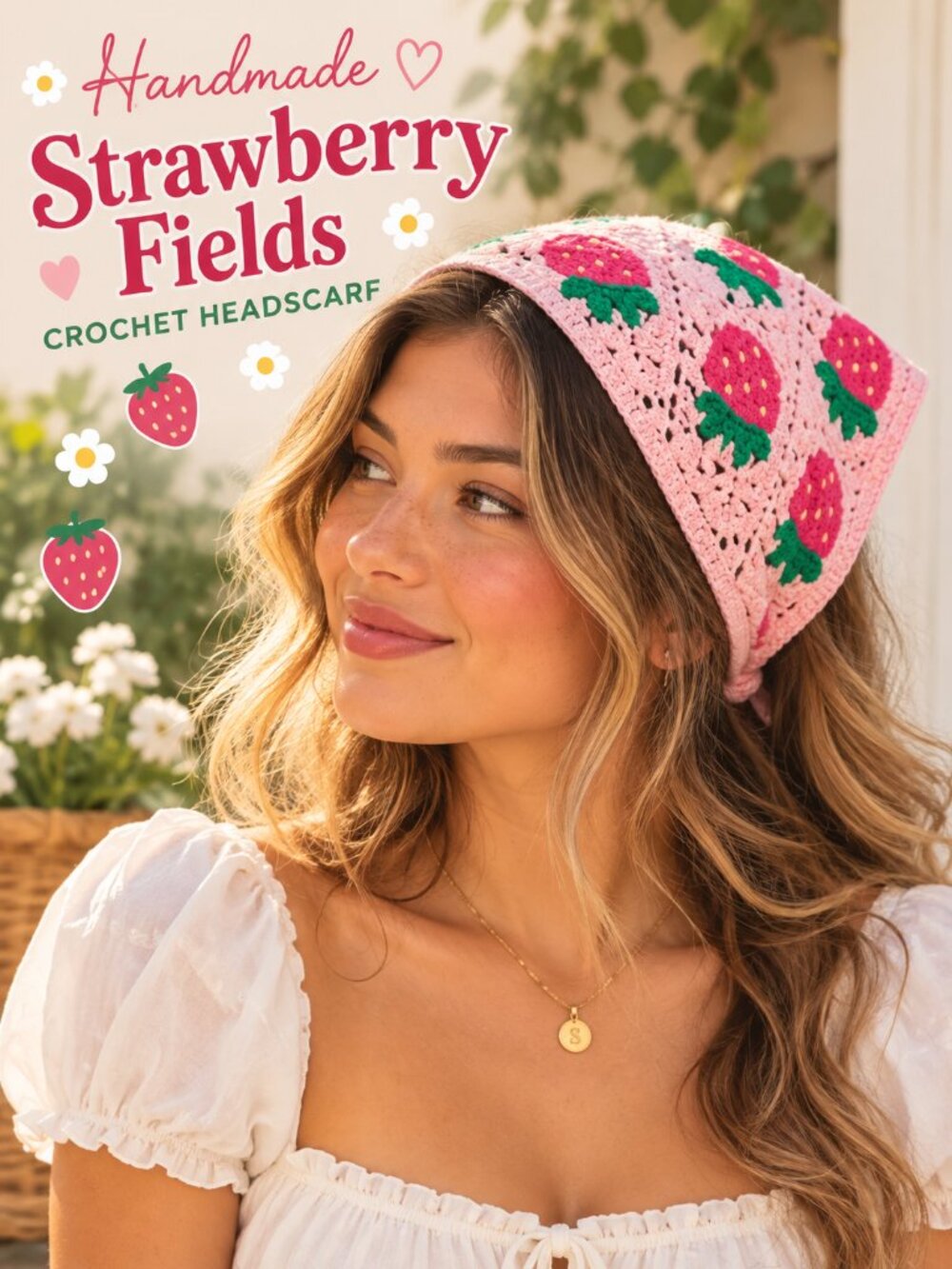 Handmade Strawberry Fields Crochet Bonnet